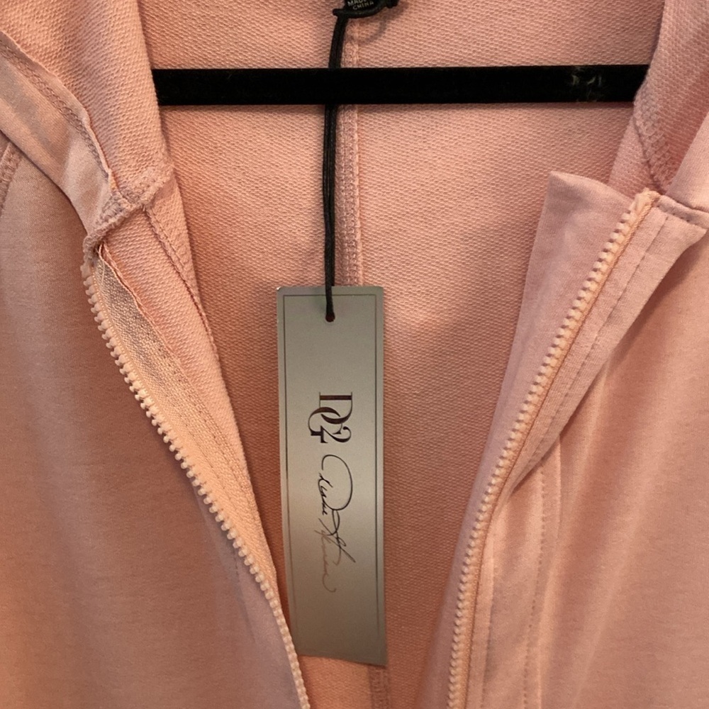 DG2 Diane Gilman Downtime Flutter Back Hoodie Blush Pink S New
